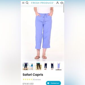 Fresh Produce Safari Peri Blue Capri Pant Pocket Beach Relaxed M 32”